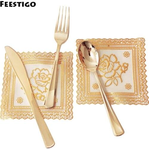 180 Heavyweight Gold Plastic Cutlery Set Disposable Plastic Tableware 60 Fork- 60 Spoons-60 Knives For Wedding Birthday Party