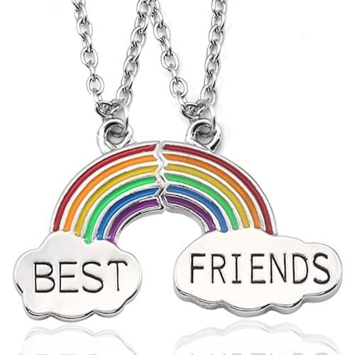 2Pcs/set Best Friend Necklace Charm Rainbow Heart Engrave Best Friend Forever Necklace Pendant Friendship BFF Jewelry Gift Hot