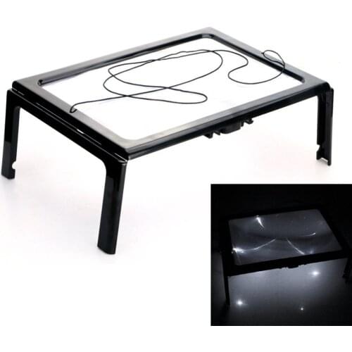 4 LED Magnifying Glass Light Foldable Desk Type Reading Lamp 3X Large Lens Magnifier Battery Power Night Book Light For Reader