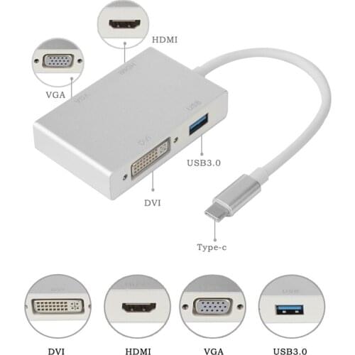 4 in 1 Type C to HDMI VGA DVI USB3.0 Adapter USB 3.1 USB-C Converter Cable for Laptop Apple Macbook Google Chromebook Pixel