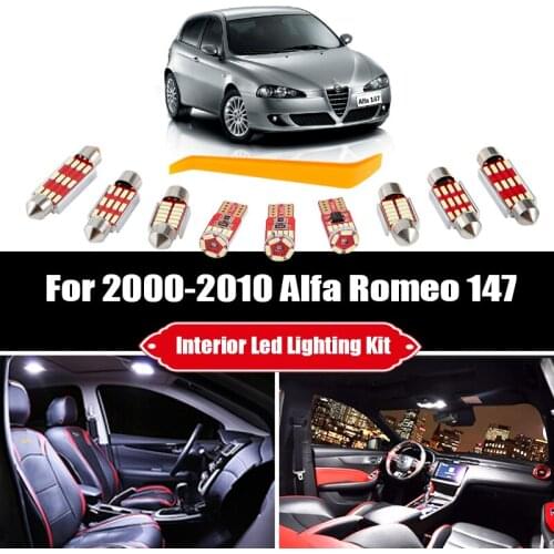 9pcs For 2000-2007 2008 2009 2010 Alfa Romeo 147 White Error Free LED Bulbs Interior Map Dome Light Kit Trunk Glove Box Lamp