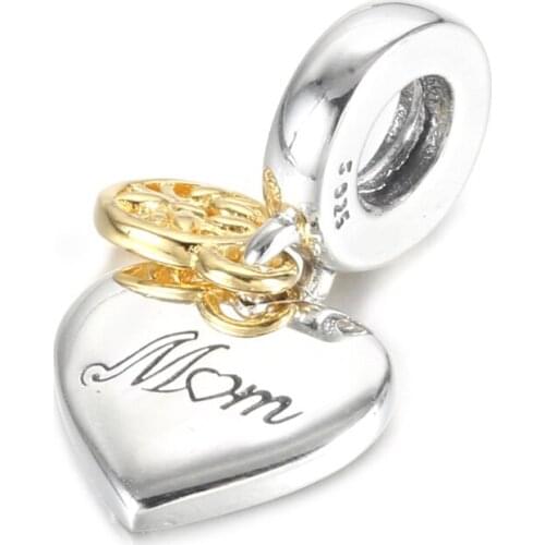 Authentic S925 Sterling Silver DIY Jewelry Two-tone Family Tree & Heart Dangle Charm for Women Bracelet Bangle Pendant Bead