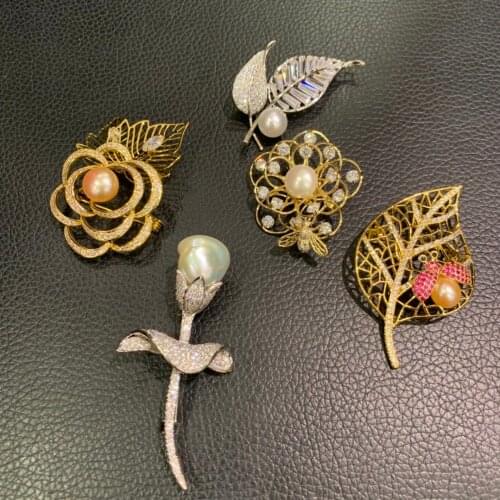 Natural fresh water pearl brooch pins flower leaf insect bee coccinella septempunctata fashion women jewelry free shipping