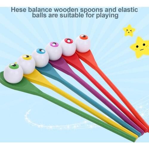 30cm Wooden Spoon Creative Wood Toys For Children Kids Balance Game Early Learning Toy Kindergarden Interactive 6 Spoon 6 Ball