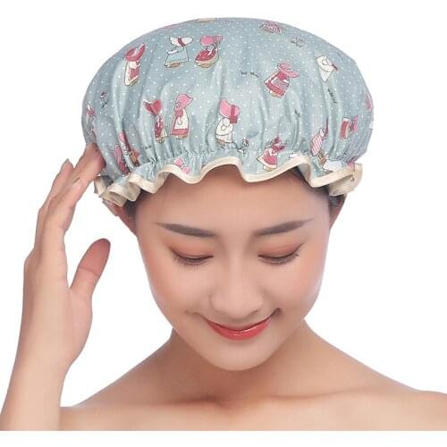 Double-layer shower cap waterproof adult women shower bath bath cap shampoo cap cute hood kitchen ladies oil fume-proof cap