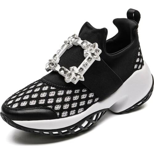 Fujin Ins Dad Shoes Chunky Sneakers 2021 for Women Platform Thick Heel Slip on Rhinestone Shoes Platform Flats Creepers Summer