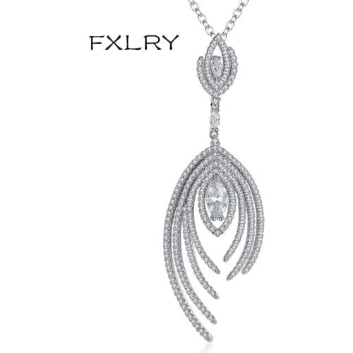 FXLRY New Arrival Luxury Fashion White Color AAA Zircon Geometric Hollow Out Necklace Bridal Wedding Dinner Party