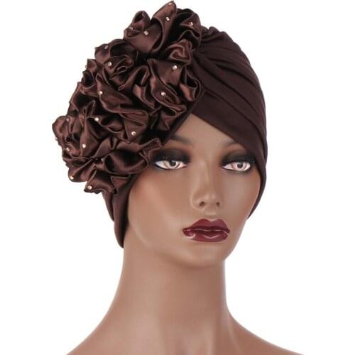 New Elegant Turban Hats Women Cap Beaded Muslim Indian Scarves Head Wrap Headband Girl Lady Hair Accessories Gele Auto Bandanas