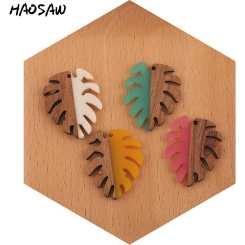 HAOSAW Choose 4Pcs/Lot Leaf Design/Half Wood/DIY Jewelry Making/Wood Resin Material/Earring Suppliers/HandMade/Earring Findings