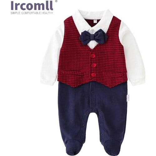 Ircomll 2020 Summer Newborn Boy Clothing Cotton Red Striped Bow tie Gentleman Infant Baby Clothes Spring Customer for Age 0-24m