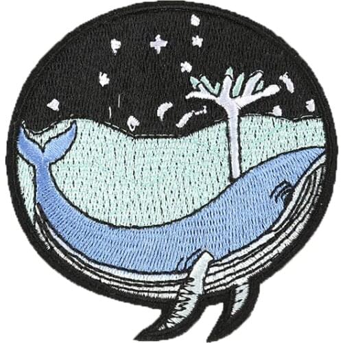 Whale In The Sea Size:8.1x7.6cm Sticker Embroidery Fabric Applique Iron Sew Emblem for Clothing Apparel Patch Accessory Supplies