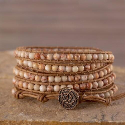 Handmade 4mm Natural Stone leather wrap bracelet Layering beaded bracelet Yoga bracelet for women Bridesmaid gift Dropshipping