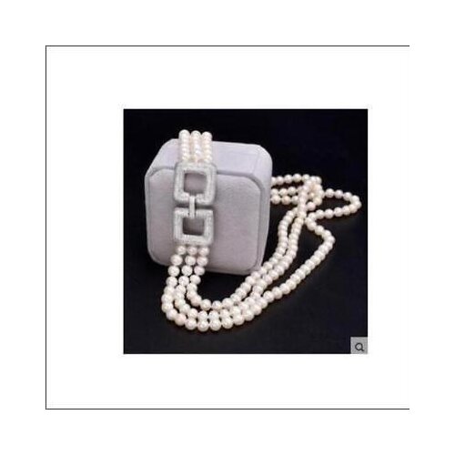 Beautiful Triple strands AAA 8-9MM south sea white pearl necklace 17-19inch