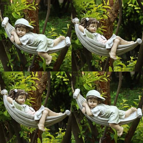 Creative Cute Resin Lying Boy Casual Girl Statue Garden Hang On Tree Decorative Pendant Indoor Outdoor Decor Ornament