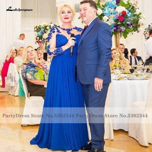 Lakshmigown Plus Size Royal Blue Mother Of The Bride Dress for Wedding 2020 Vestido Women Long Sleeve Evening Party Dinner Dress