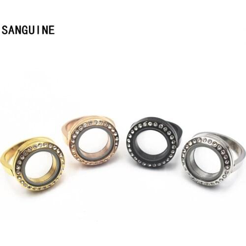 Mixs 4pcs 20mm Fashion Women Ring Stainless Steel Crystal Floating Locket Ring Twist Glass Memory Locket Ring Jewelry Making