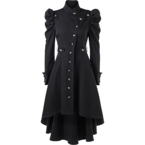 Fashion Long Medieval Trench Winter Spring Coat Women Black Stand Collar Gothic Overcoats Women Coat Vintage Femme Outwears