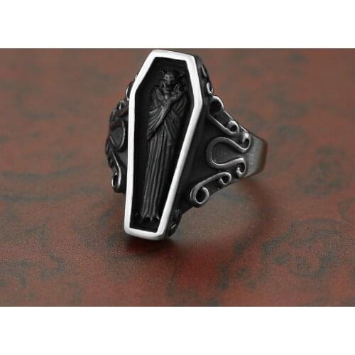 New Decoration On Hand Egypt Zombie Mummy Big Wide Surface Finger Rings For Men Stainless Steel Portrait Vintage Black Jewelry