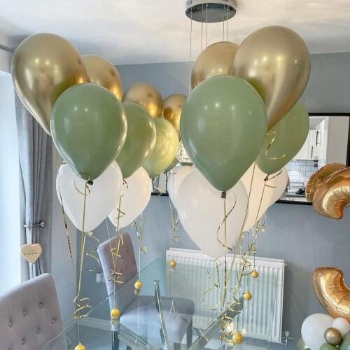 15pcs 10inch Balloon Kit Avocado Green White Gold Confetti Foil Balls For Birthday Wedding Jungle Party Decoration Home Supplies