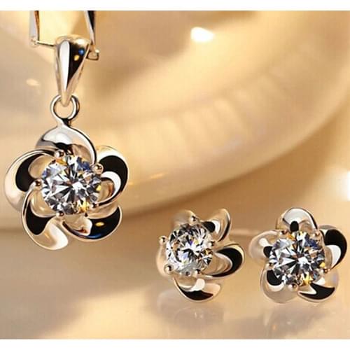New Fashion Women Jewelry Sets For Wedding With Silver Plated Zircon Pendant Necklace Earrings Set Bridal jewelry