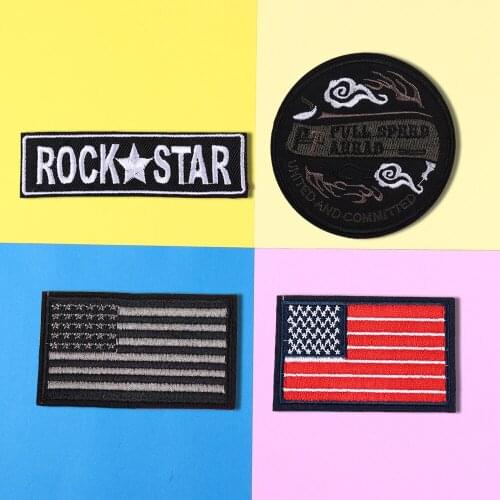 Flag of the United States Embroidery Patches Iron On Octopus Badges Sewing Round auspicious clouds letter Stickers