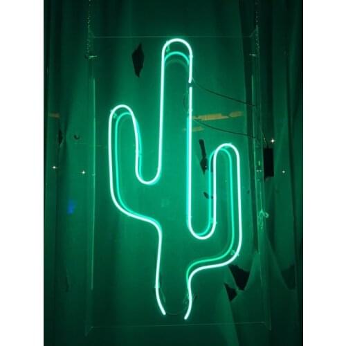 14“ Green Cactus Acrylic Custom Neon Light Lamp Sign Beer Bar Handmade Real Glass Decorate Home Wall Room Windows Tube Artwork