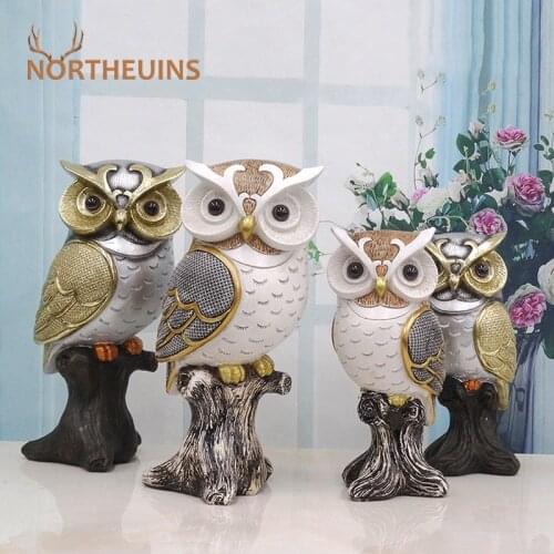NORTHEUINS Resin Stump Owl Figurines Home Decoration Accessories Living Room Porch Bookcase Furnishings Desktop Bookshelf Statue