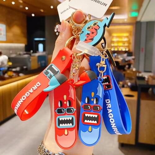 New Fashion 2021 Cartoon Crazy Skateboard Keychain Simple Personality PVC Car Keyring Men Women Bag Key Pendant Ornaments Gifts