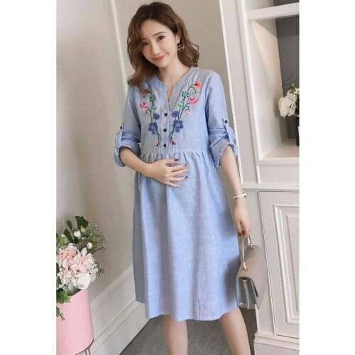 Autumn Bottom Pregnancy Dresses Embroidery Long Sleeve Maternity Dresses For Pregnant Women Clothes Maternity Mother Clothing