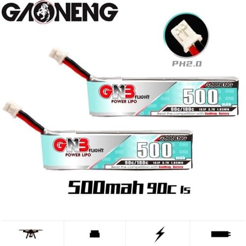 2Pcs GAONENG GNB 3.7v 500mAh 90C/180C Rechargeable Battery PH2.0 For TINY8X Blade Inductrix FPV QX2 120S Beta75S BetaFPV Drone