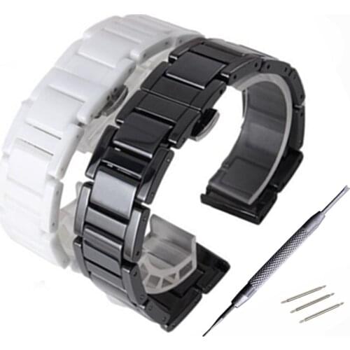 16 18 20 22mm Ceramic Watchbands Men Women Watch Accessories Ceramic Strap Bracelet Band Watch Band White Black