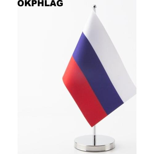 Russia Table desk Flag with Silver Flagpole Base Country Banners 14*21CM for Office House Party KS-0054