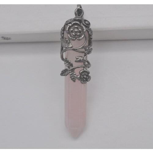 Rose Crystal Stone GEM Pillar Pendant Flower Plants Jewelry S236