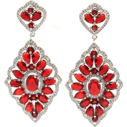 44x13mm SheCrown Jewelry Set For Women Created Blue Aquamarine Pink Tourmaline CZ Daily Wear Silver Pendant Earrings