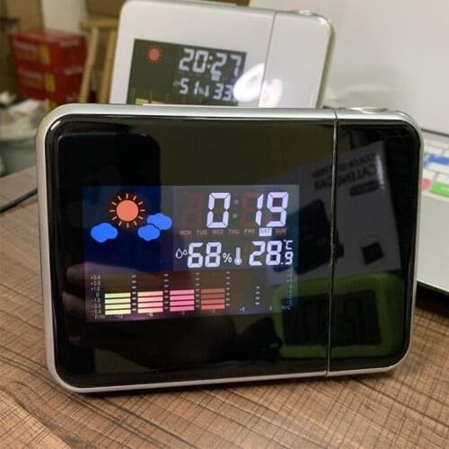 LED Digital Projection Alarm Clock Weather Station Temperature Thermometer Desk Time Date Display Projector Calendar USB Charger