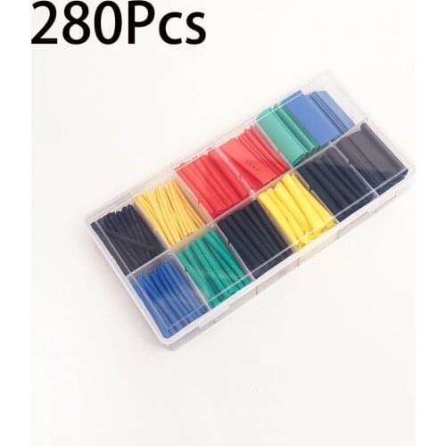 280pcs/lot Heat Shrink Tubing 7.28m 2:1 Black Tube Car Cable Sleeving Assortment Wrap Wire Kit Polyolefin Tubing