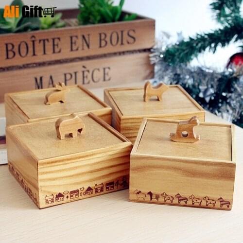 Vintage Wooden 3D Cute Animal Wooden Storage Box Wooden Jewelry Box Small Square Desktop Storage Box Jewelry Case Storage Case