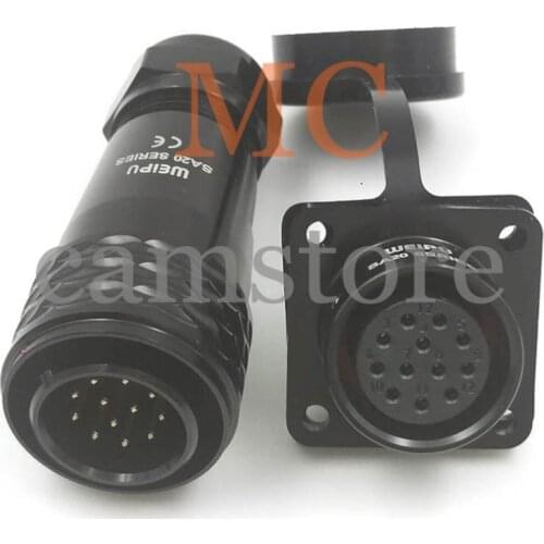 WEIPU SA20, 12 pin waterproof connector, 12 wire solder connector LED power cable plugs socket, IP67 Black