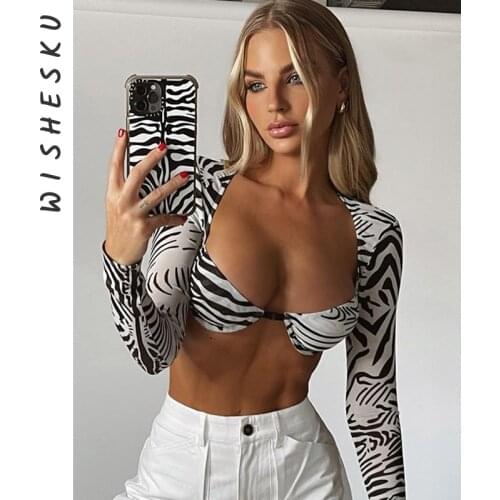 Women Zebra Printed Crop Tops Long Sleeve Backless Cut Out Sexy Tshirt 2021 Summer Y2K Cute Gauze Tee Clothes