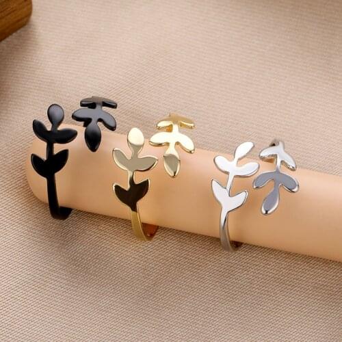 Gold Black Silver Color Tree Branch Leaves Open Rings for Women Girl Wedding Ring Adjustable Knuckle Finger Jewelry Xmas