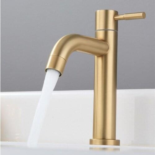 Brush gold Bathroom Basin faucet Single Cold single lever basin faucet sink tap basin mixer water tap decked 304 SUS