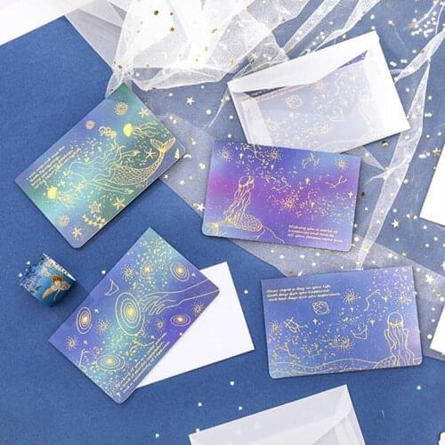 1set Sea And Star River Hot Stamping Folding Greeting Card Envelope Set Holiday Birthday Postcard
