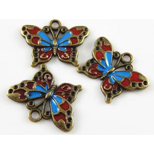10pieces)Fashion Color Necklace Pendant Creative Alloy Butterfly Jewelry Bohemia New Enamel Bracelet Charms 25*19mm Craft 52416