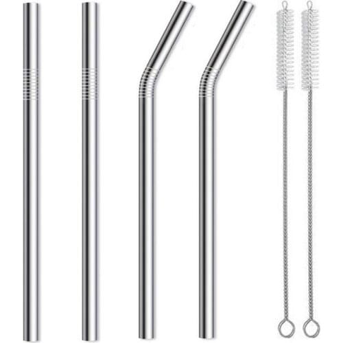 100PCS/lot Reusable High Quality 304 Stainless Steel Straw with Cleaner Brush 215*8mm 50 PCS cleaning brush
