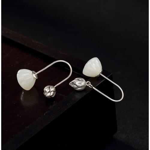 2018 Promotion Real Brinco Deer S925 Pure Natural, Hetian Jade, Lotus, Lotus Seed, Ancient Lady, Earrings, Earrings Wholesale