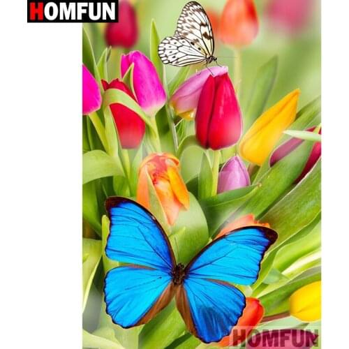 HOMFUN Full Square/Round Drill 5D DIY Diamond Painting "Flower butterfly" Embroidery Cross Stitch 5D Home Decor A07741