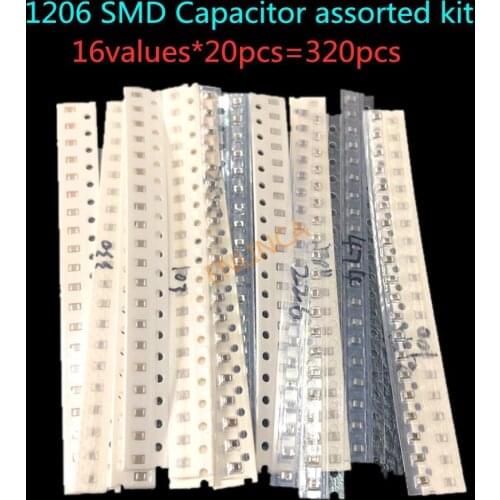 Free shipping 1206 SMD Capacitor assorted kit ,16values*20pcs=320pcs 10PF-22UF Samples kit