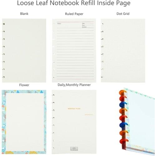A5 Notepad Inner Paper Mushroom Hole Loose Leaf Notebook Refill Inside Page Binder Inner Page To Do List Line Grid Inside Paper