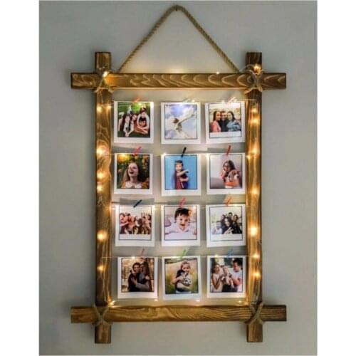 Wooden Lighted Picture Frame Drawstring Photo Hanger With Latch