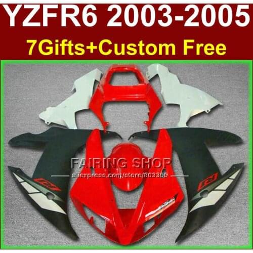 Fitment body parts for YAMAHA fairings YZF R6 2003 2004 2005 ABS red white black fairing kit r6 03 04 05 +7gifts K7FR